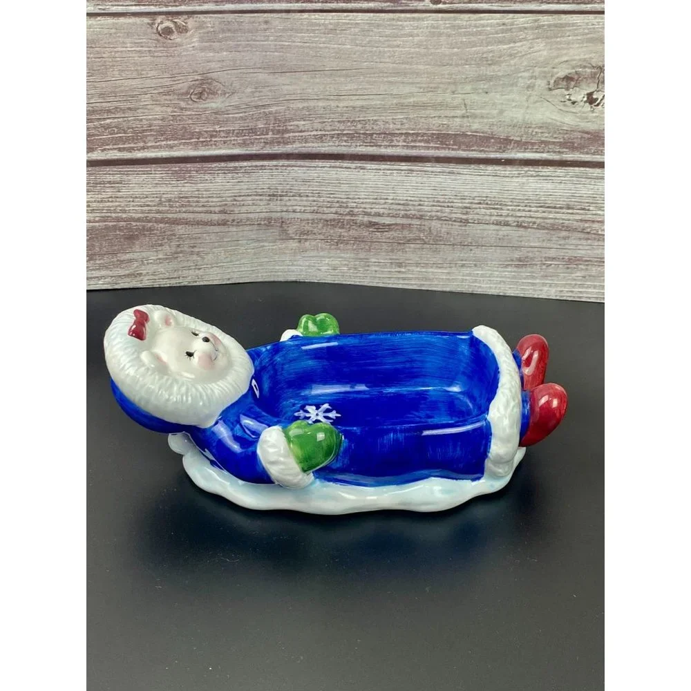 Blizzard Cooks Club Snowflake candy dish,‎ 1998, Christmas blue bear Dish